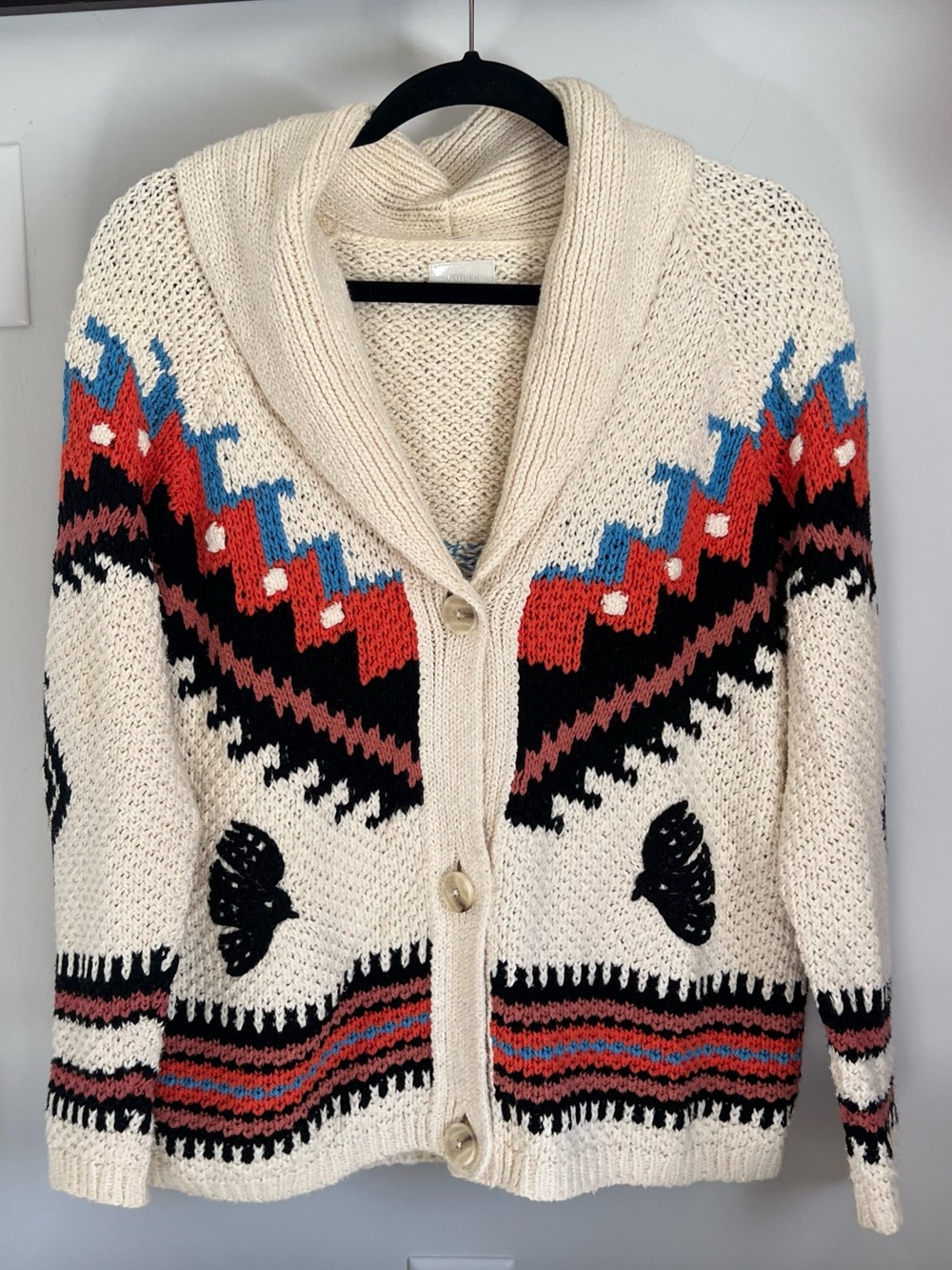 Mother The De Gaulle Shawl Collar Knit Cardigan Sweater Cream Black - Picture 4 of 9